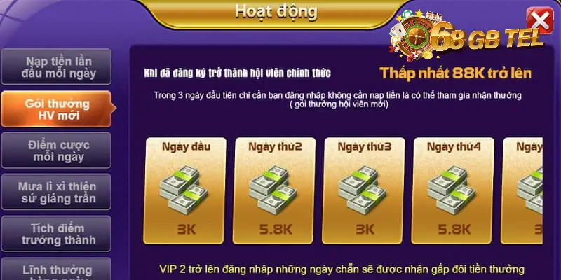 Cách để được thăng hạng lên chế độ VIP 68gb